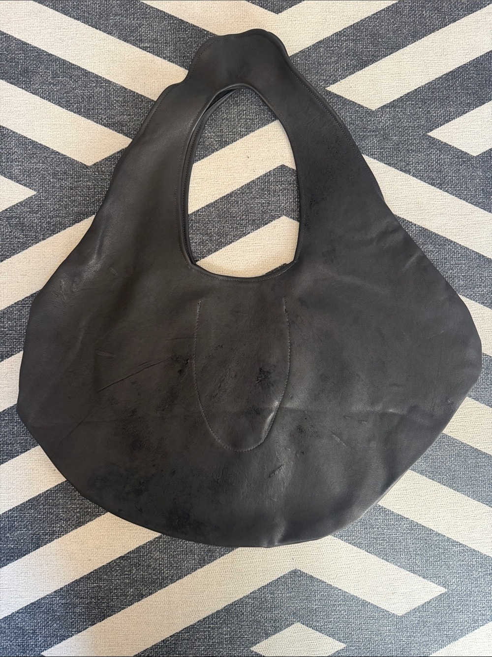 Viral Peter NYC Unbranded Leather Black Leather Crescent Tote Bag